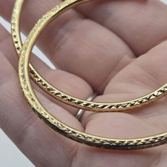 Gold Over Sterling Silver Hoop Earrings 2.5" Textured Diamond Cut LARGE 3mm-60mm - Picture 3 of 9